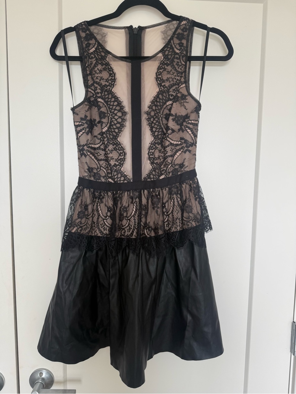 BCBG Black Lace & Nude Mesh Fit-and-Flare Dress
